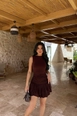 A wholesale clothing model wears eyo11187-brown-jacie-mini-dress, Turkish wholesale  of 