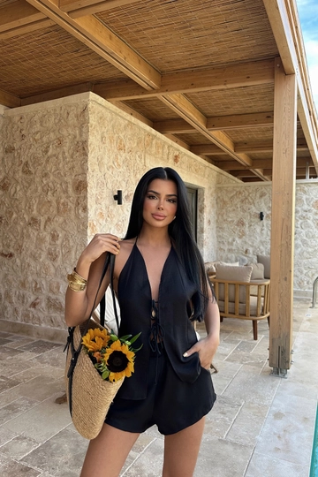 A wholesale clothing model wears  Black Shorts Set
, Turkish wholesale Suit of EYYO