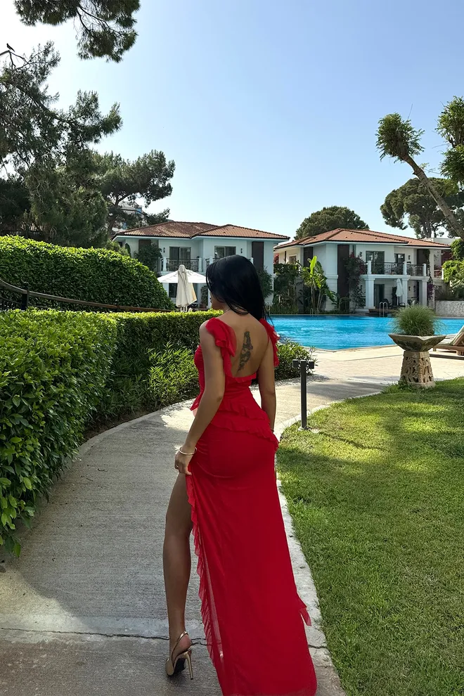 EYYO ATELIER Red Astrid Slit Long Dress Wholesale Clothing 5