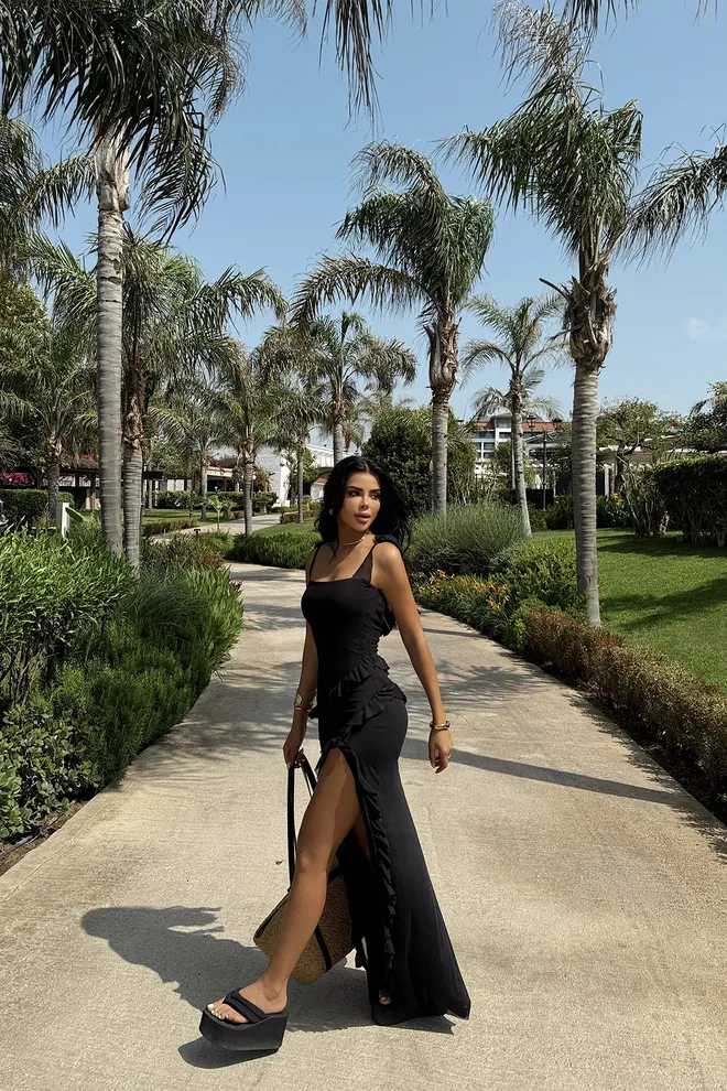 EYYO ATELIER Black Astrid Slit Long Dress Wholesale Clothing Formal