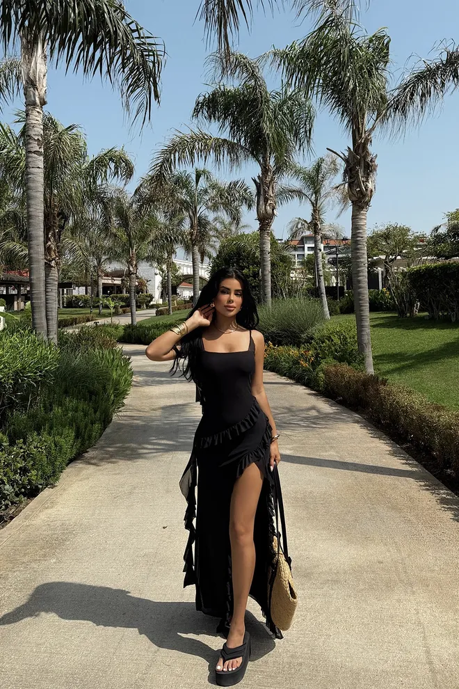 EYYO ATELIER Black Astrid Slit Long Dress Wholesale Clothing 5