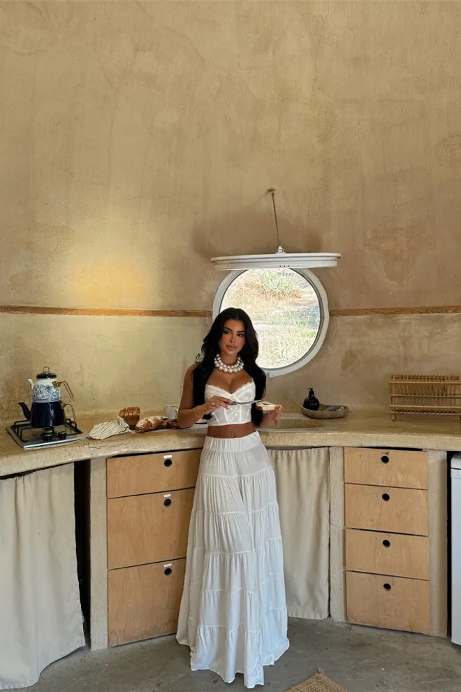 EYYO ATELIER Witte Veronika Lange Rok Groothandel Kleding Boho