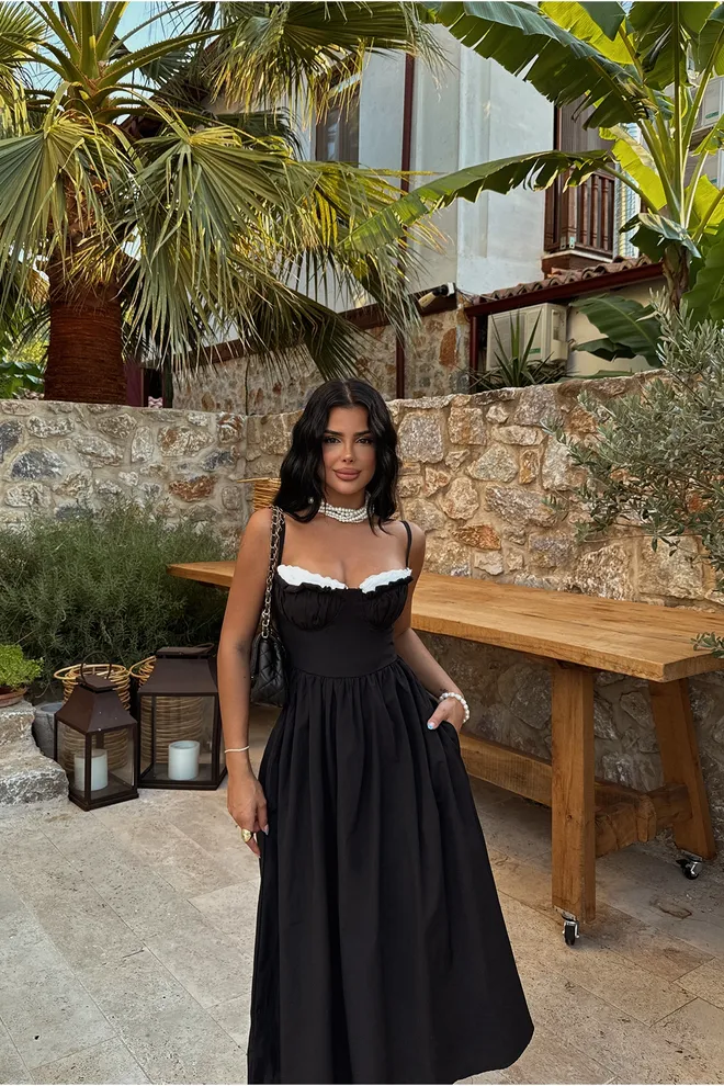 EYYO ATELIER Black Strap Dress Wholesale Clothing Elegant