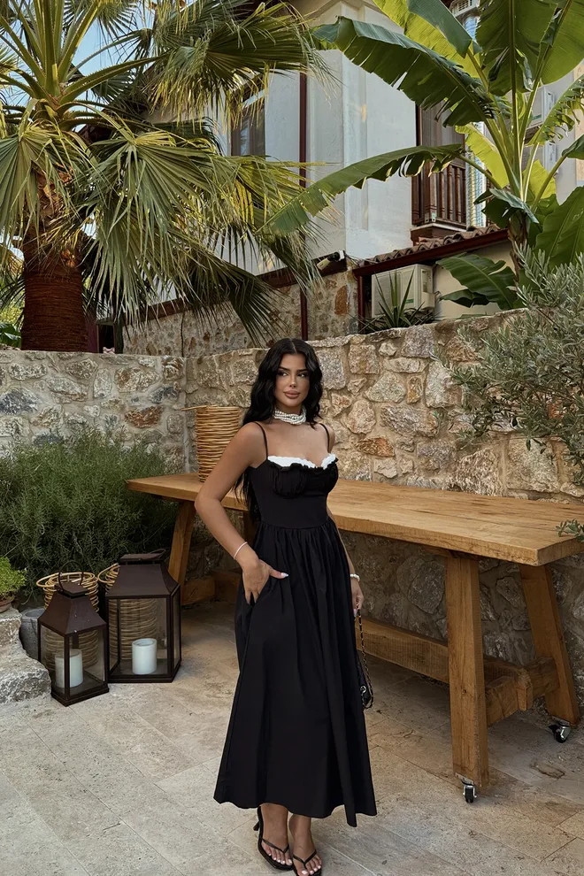 EYYO ATELIER Siyah Askılı Elbise Toptan Giyim Yaz