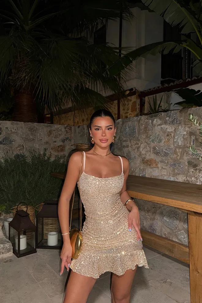 EYYO ATELIER Minivestido Com Alça Dourada Roupas por atacado Formal