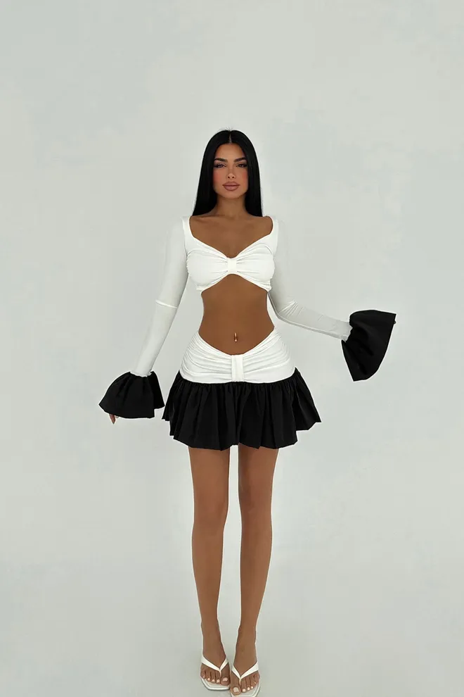 EYYO ATELIER Traje De Falda Bicolor Blanco Ropa al por mayor Sexy