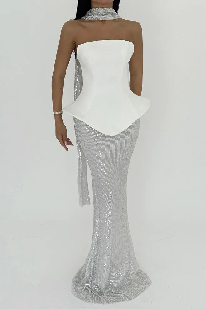 EYYO ATELIER Viona Skirt Top Set Evening Dress Mix Color Toptan Giyim Polyester
