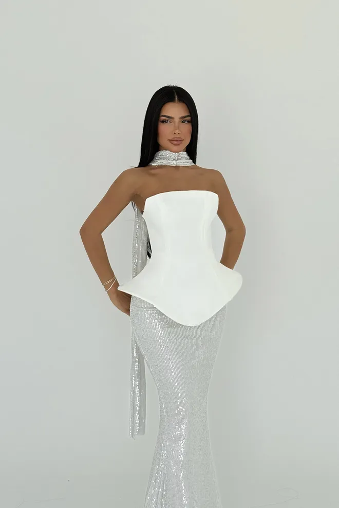 EYYO ATELIER Viona Skirt Top Set Evening Dress Mix Color Toptan Giyim Akşam