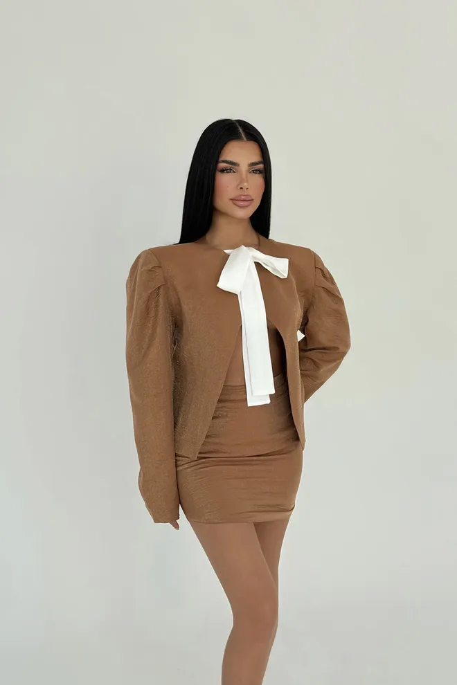 EYYO ATELIER Brown Skirt Suit Kahverengi Toptan Giyim Zarif