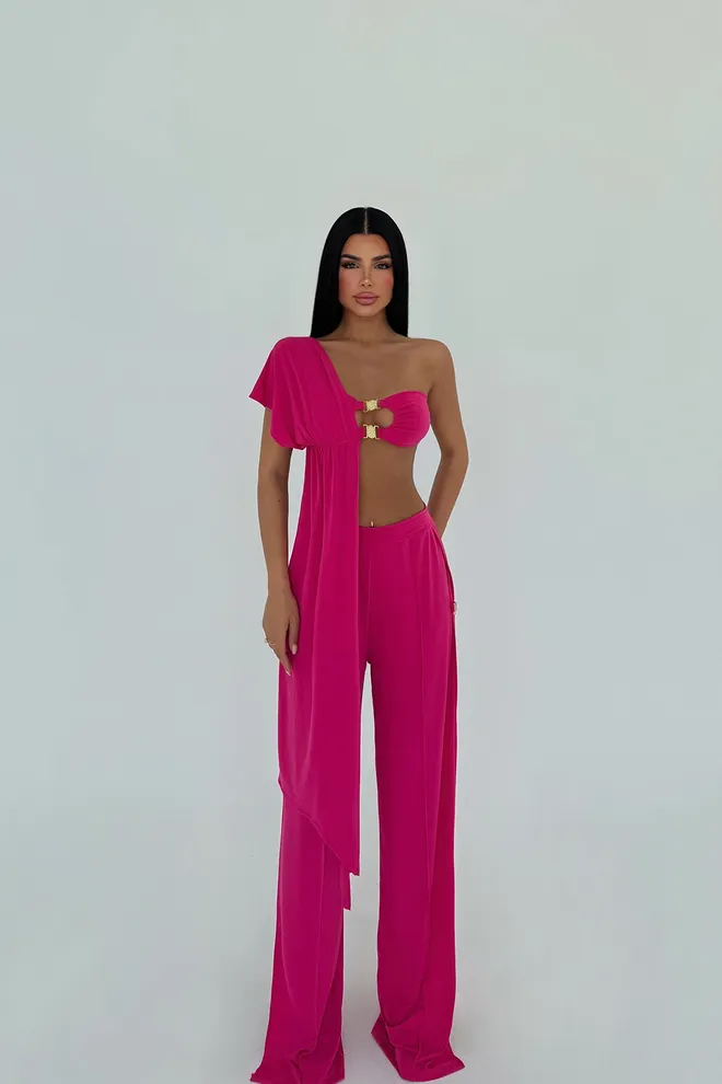 EYYO ATELIER Fuchsiafarbener Hosenanzug Großhandelskleidung Elegant
