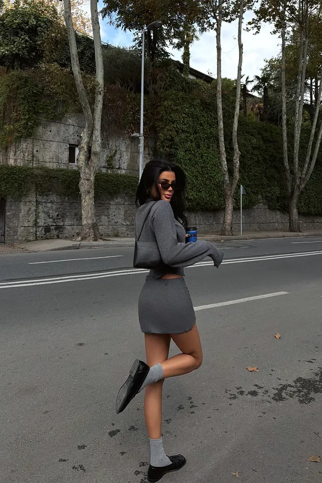 EYYO ATELIER Grey Slim Fit Crop Cardigan With Zip Up Closure Wholesale Clothing Sport