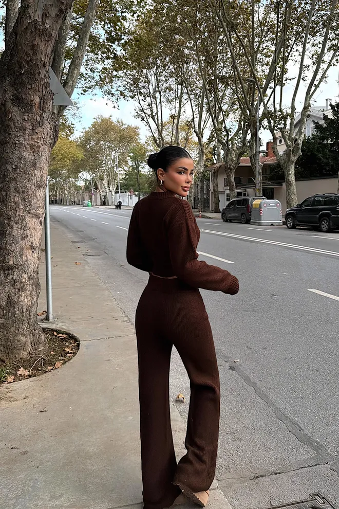 EYYO ATELIER Brown Casual Sport Elegant Suit Wholesale Clothing Fall