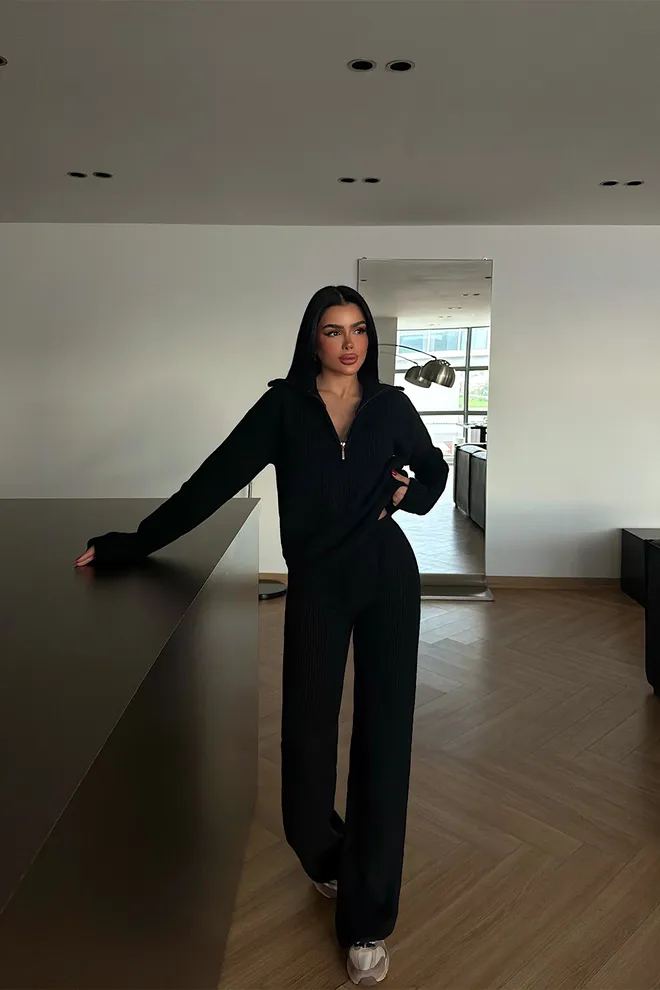 EYYO ATELIER Комплект Черно Небрежен Спорт Улична Мода Дрехи на едро Небрежен