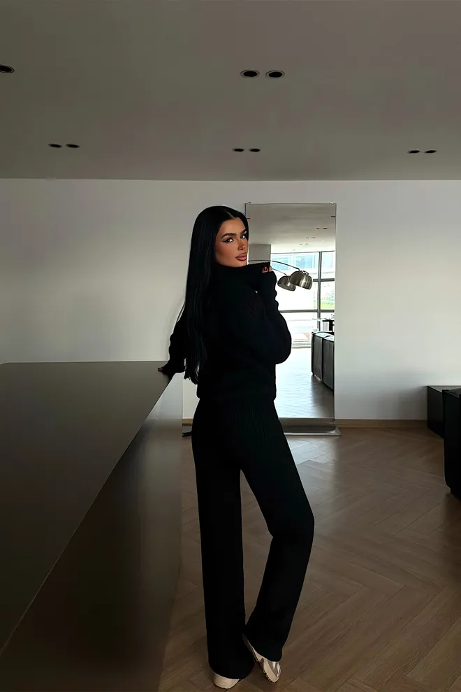 EYYO ATELIER Súprava Čierna Neformálny Športový Streetwear Veľkoobchod s oblečením Jeseň