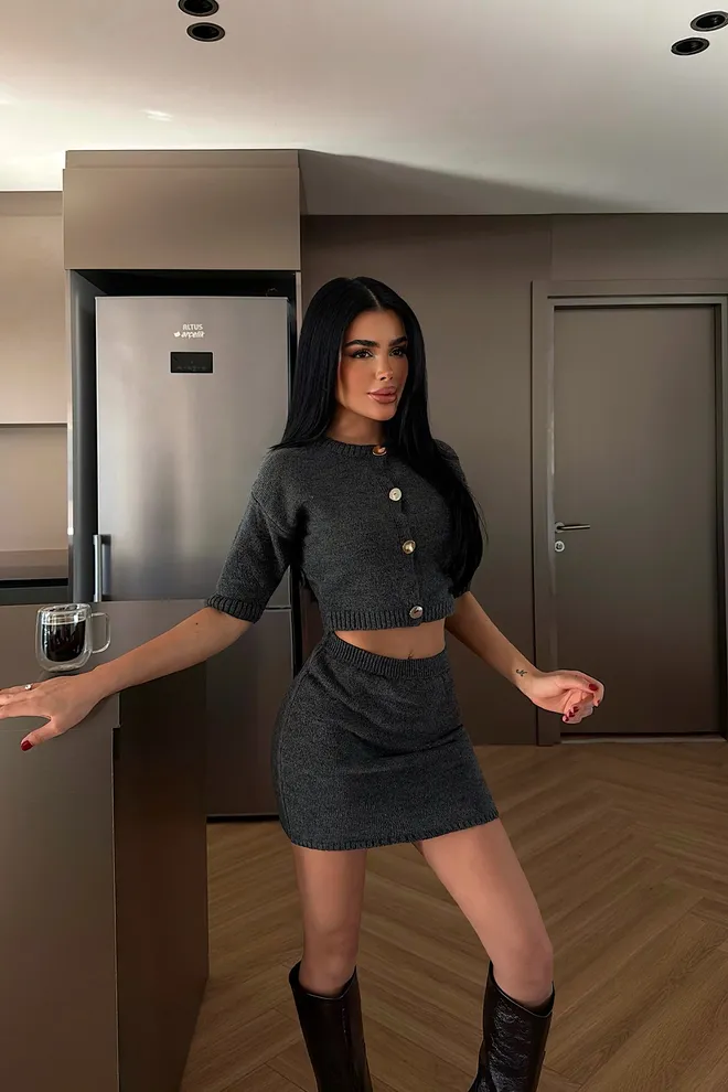 EYYO ATELIER Grey Casual Sexy Elegant Streetwear Set Wholesale Clothing Casual