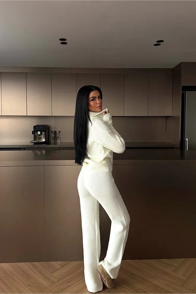 EYYO ATELIER Biely Elegantný Palazzo Súprava Na Zimnú Casual Prácu Veľkoobchod s oblečením Jeseň