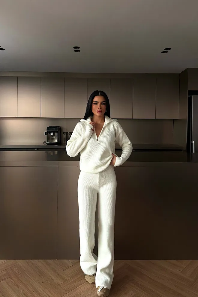 EYYO ATELIER Biely Elegantný Palazzo Súprava Na Zimnú Casual Prácu Veľkoobchod s oblečením 1