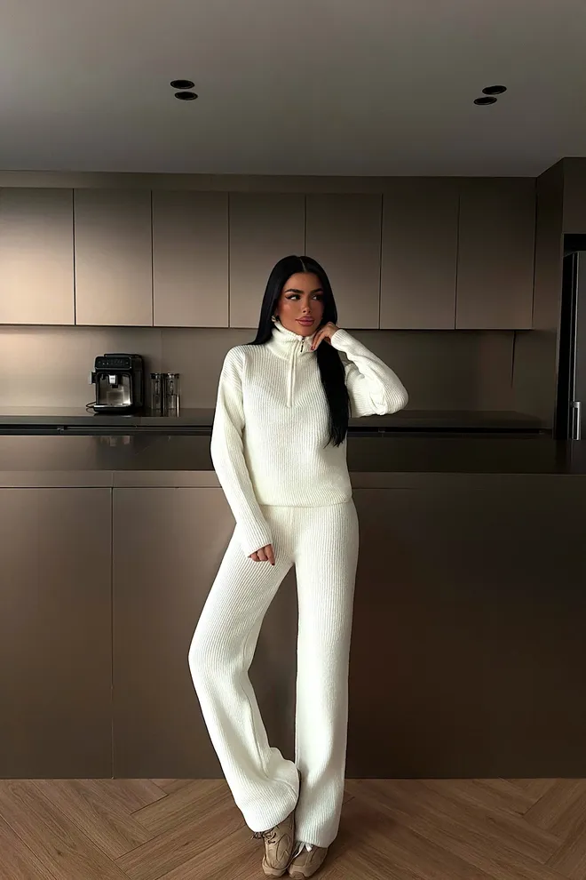 EYYO ATELIER Biely Elegantný Palazzo Súprava Na Zimnú Casual Prácu Veľkoobchod s oblečením Doma