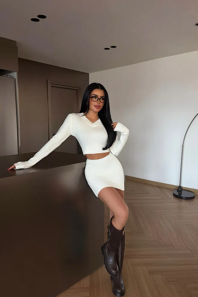 EYYO ATELIER Комплект Бяло Секси Небрежен Елегантен Бодикон Мини Пола Дрехи на едро Небрежен