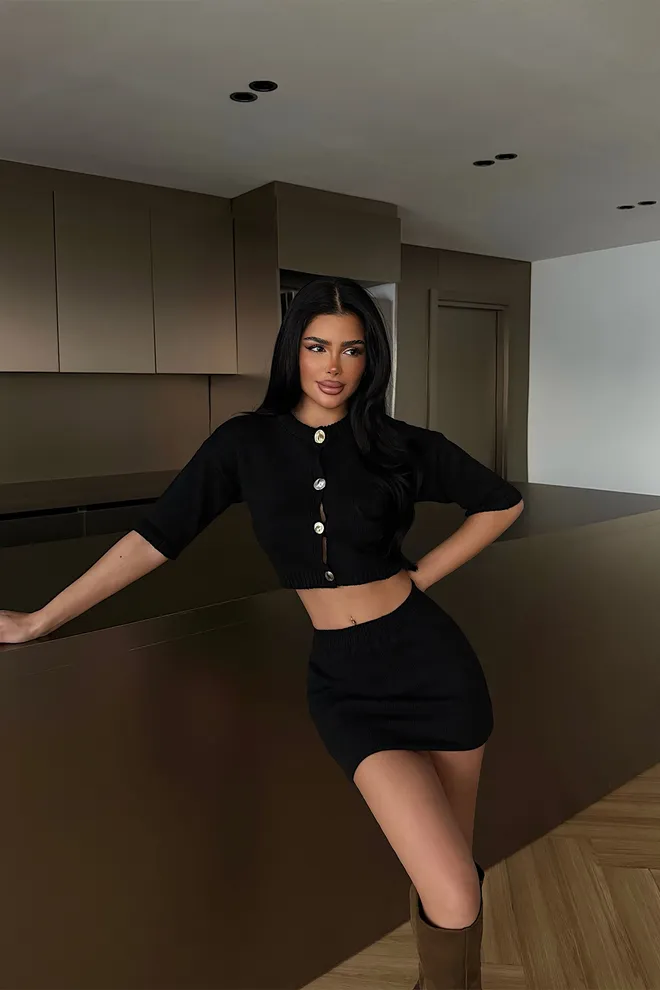 EYYO ATELIER Set Negru Croială Cambrată Sexy Casual Elegant Îmbrăcăminte cu ridicata Casual