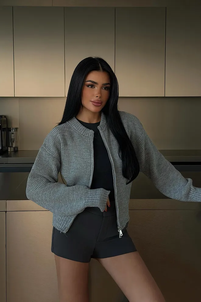 EYYO ATELIER Rebeca Gris Con Cremallera Casual Elegante Ropa al por mayor Casual