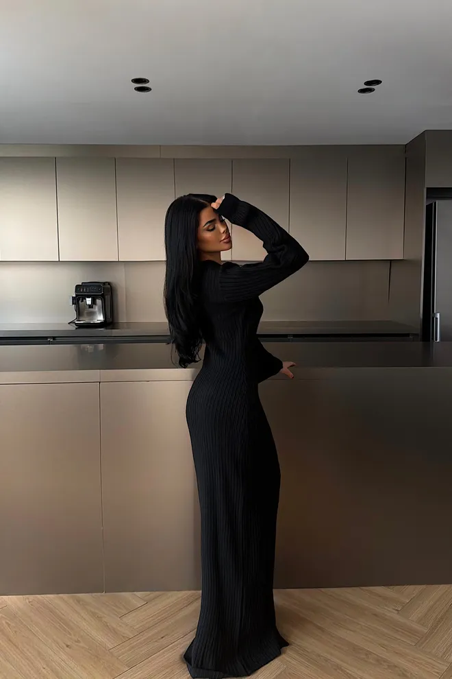 EYYO ATELIER Black Elegant Bodycon Dress With Ballon Sleeves Wholesale Clothing Fall