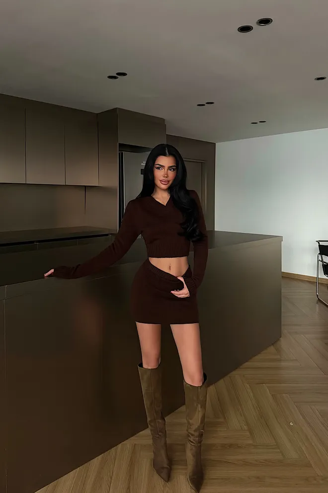 EYYO ATELIER Smeđa Seksi Ležerni Elegantan Set Veleprodaja odjeće Ležerni