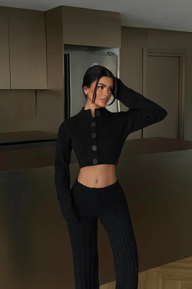 EYYO ATELIER Komplet Czarny Casual Sport Elegancki Hurtowa sprzedaż odzieży Casual