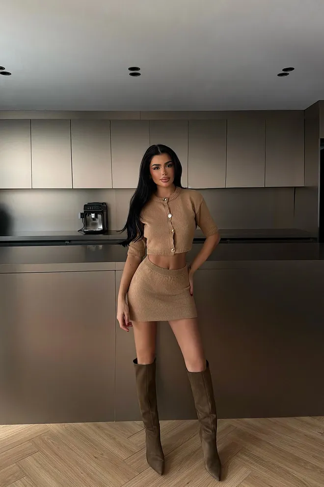 EYYO ATELIER Beige Sexy Casual Elegant Glam Set Wholesale Clothing Casual