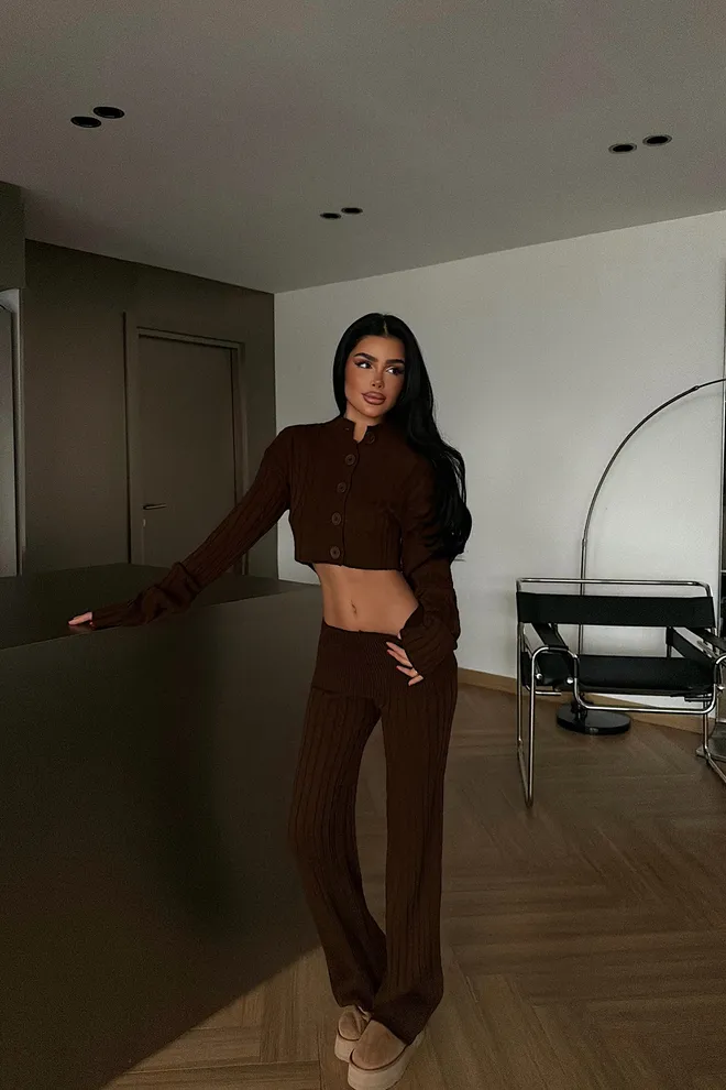 EYYO ATELIER Brown Casual Sport Sexy Set Wholesale Clothing Casual