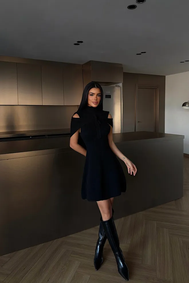 EYYO ATELIER Elegant Black Fit And Flare Mini Dress Wholesale Clothing Casual