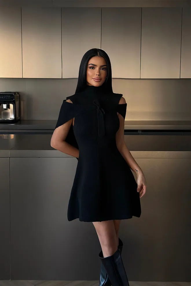 EYYO ATELIER Elegant Black Fit And Flare Mini Dress Wholesale Clothing 1