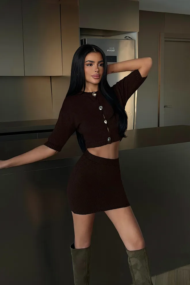 EYYO ATELIER Поставил Коричневый Сексуальный Повседневный Элегантный Оптовая продажа одежды Повседневный