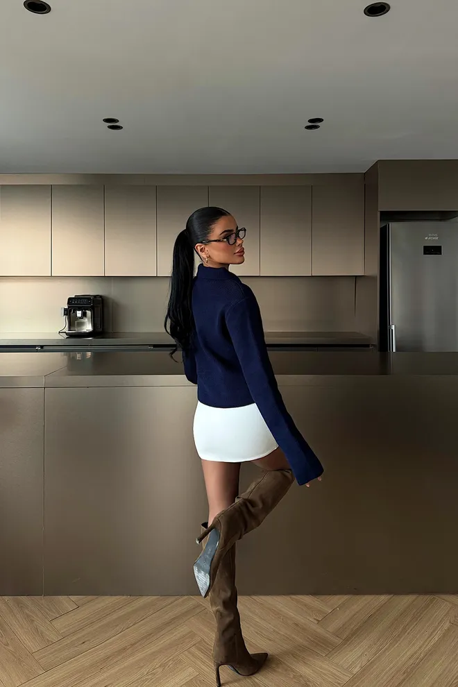 EYYO ATELIER Navy Blue Elegant Cardigan With Patch Pockets Wholesale Clothing Fall