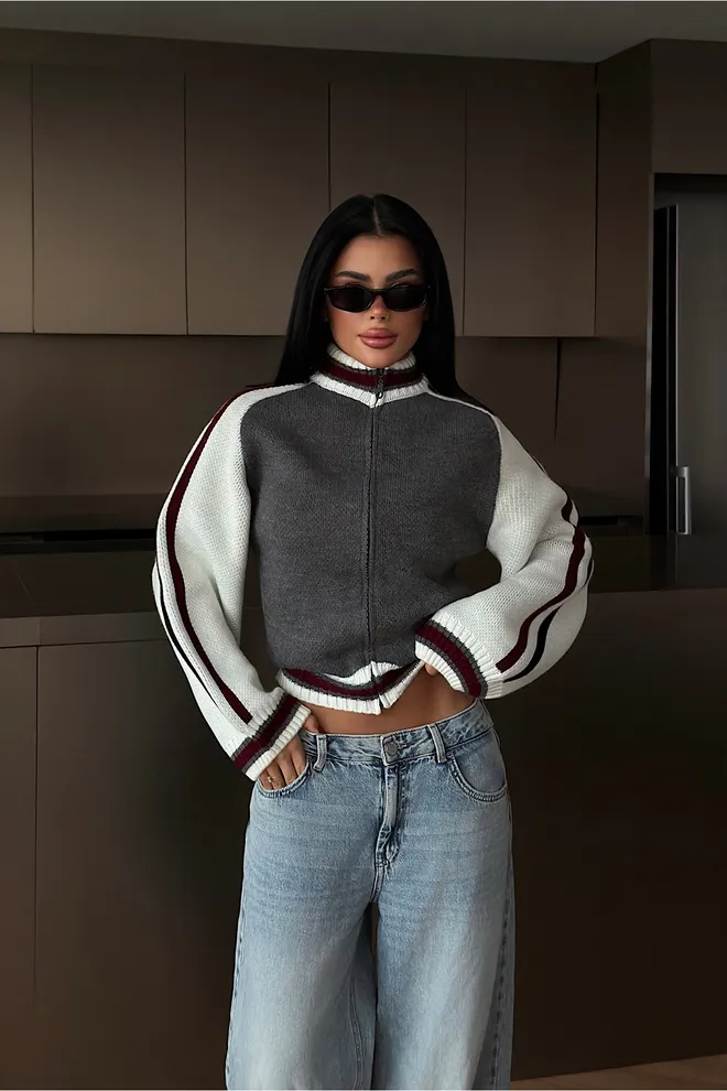 EYYO ATELIER Греи Неформалан Кардиган Са Патентом И Балон Рукавима Усев Велепродаја одеће Неформалан