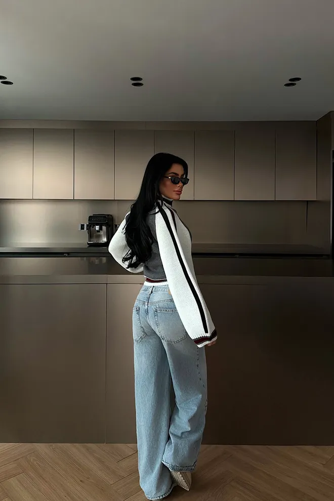 EYYO ATELIER Grey Casual Zip Up Ballon Sleeve Cropped Cardigan Wholesale Clothing Fall