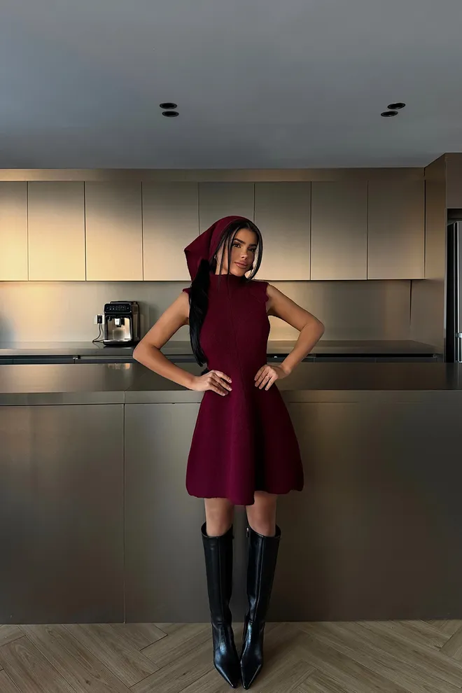 EYYO ATELIER Claret Red Fit And Flare Dress Wholesale Clothing Lounge