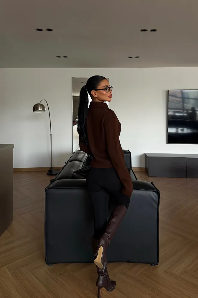 EYYO ATELIER Brown Cardigan With Flap Pockets Polo Neck Wholesale Clothing Fall