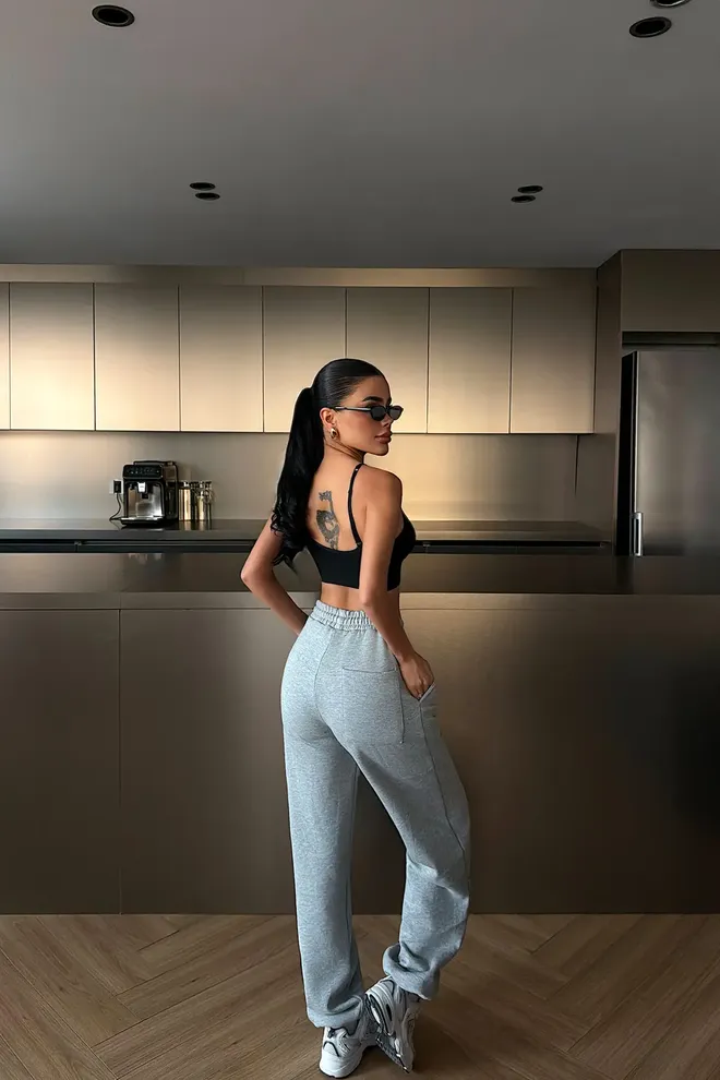 EYYO ATELIER Pantalón De Chándal Gris Jogger Con Cordón Y Bolsillos Oblicuos Ropa al por mayor Primavera