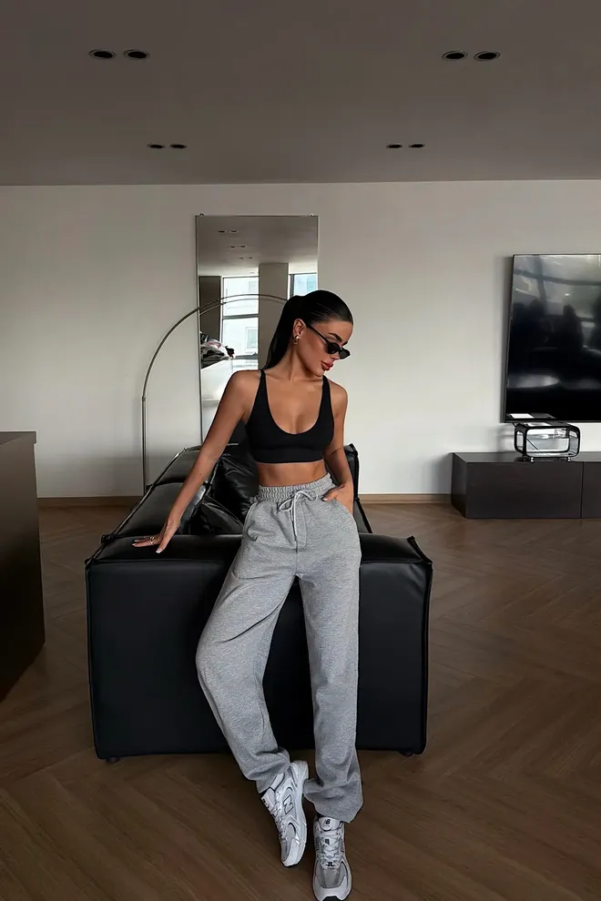 EYYO ATELIER Pantalón De Chándal Gris Jogger Con Cordón Y Bolsillos Oblicuos Ropa al por mayor 1