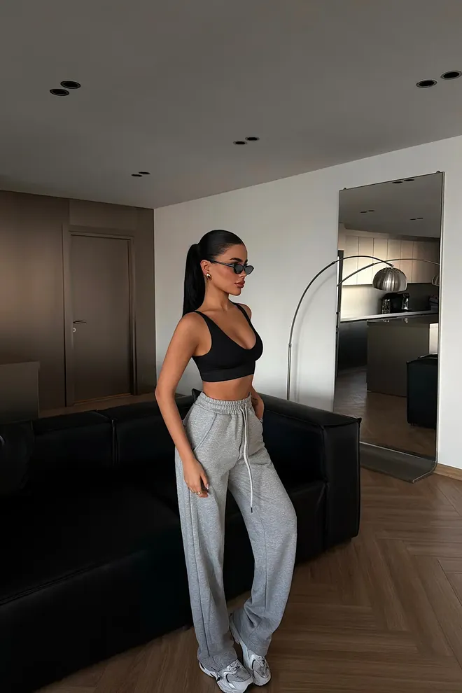 EYYO ATELIER Pantalón De Chándal Gris Jogger Con Cordón Y Bolsillos Oblicuos Ropa al por mayor Salón