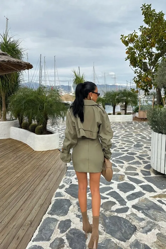 Ilia Coco Khaki Button Detail Skirt Set Wholesale Clothing Sexy