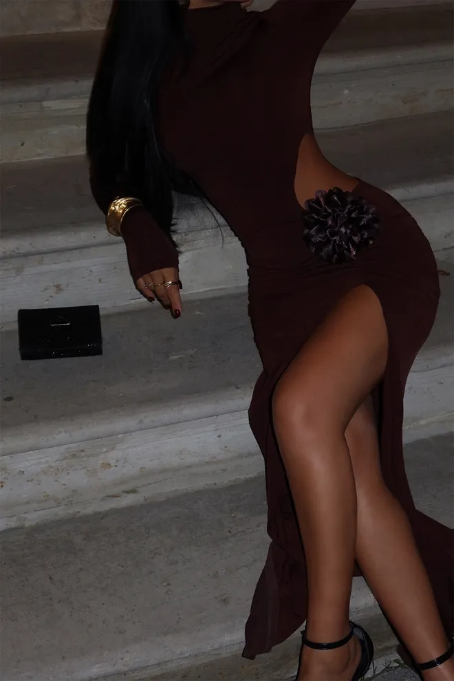 EYYO ATELIER Длинное Платье С Розами Коричневый Оптовая продажа одежды День рождения