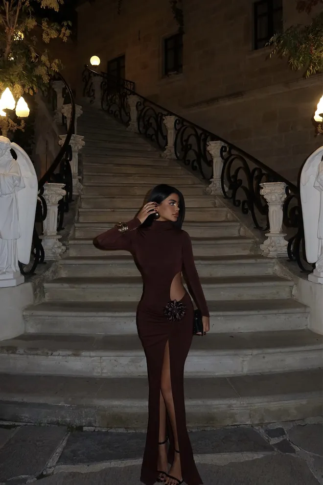 EYYO ATELIER Длинное Платье С Розами Коричневый Оптовая продажа одежды 5