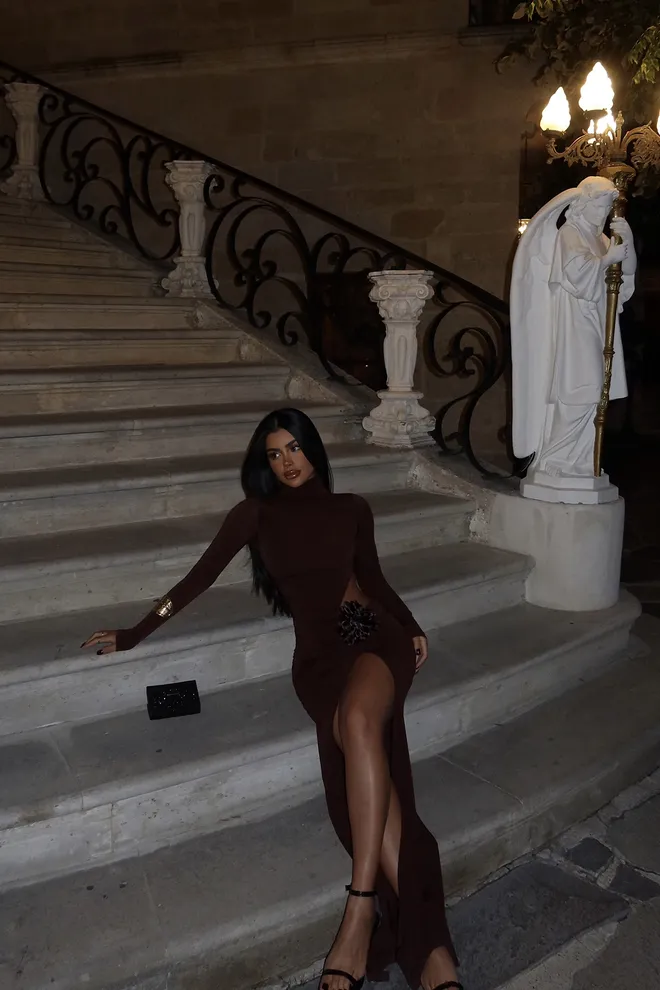 EYYO ATELIER Длинное Платье С Розами Коричневый Оптовая продажа одежды Падают осенью