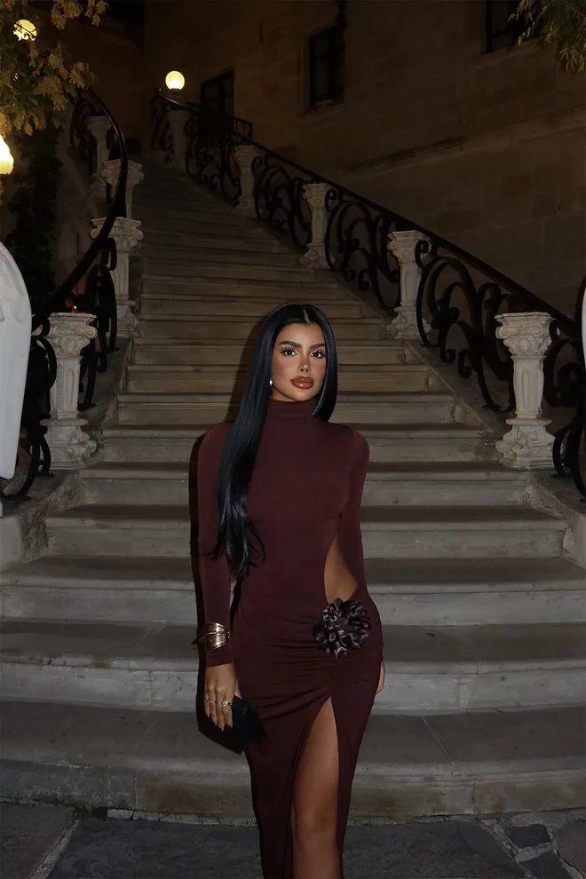 EYYO ATELIER Длинное Платье С Розами Коричневый Оптовая продажа одежды 4