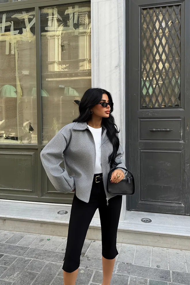EYYO ATELIER Chaqueta Con Cuello Cruzado Gris Ropa al por mayor Casual