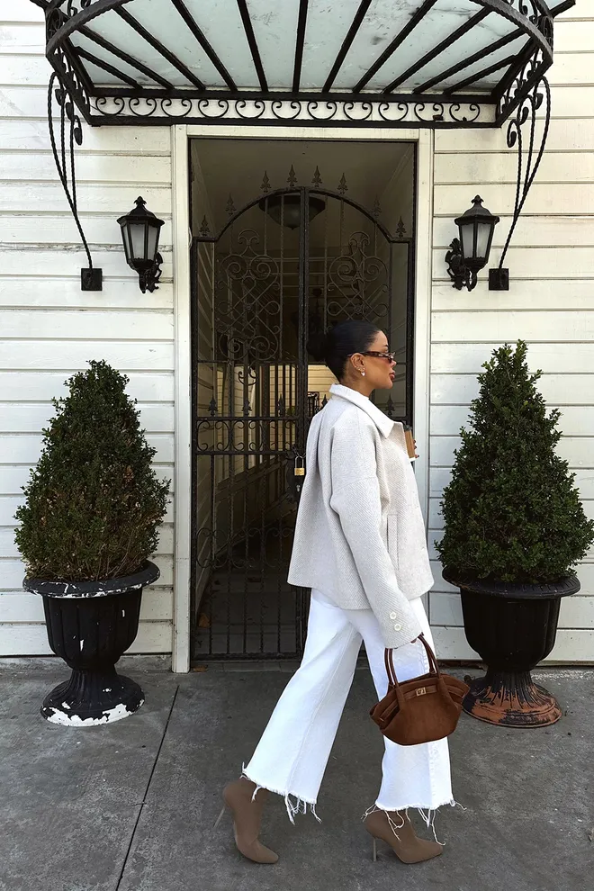 EYYO ATELIER Jakna Z Dvojnim Zapenjanjem In Ovratnikom Z Žepom – Krem Oblačila na debelo Pomlad