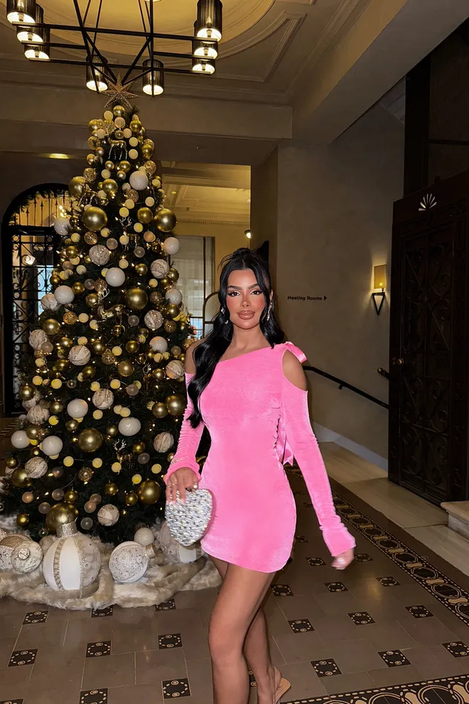 EYYO ATELIER Mini Obleka Z Enim Rokavom Roza Oblačila na debelo Padec