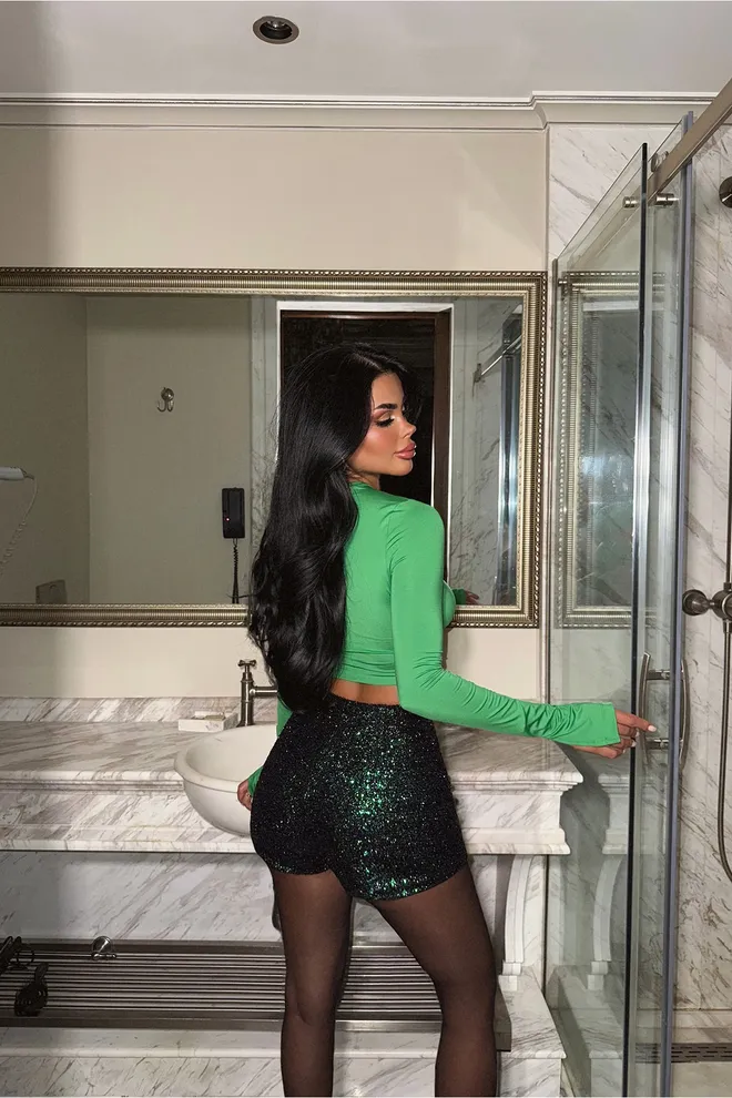 EYYO ATELIER Pantaloncini Verdi Con Dettagli In Paillettes Abbigliamento all'ingrosso Glamour